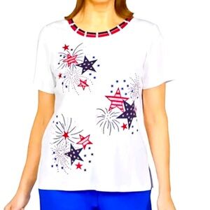 Women's White Star Print Top, XL🦋